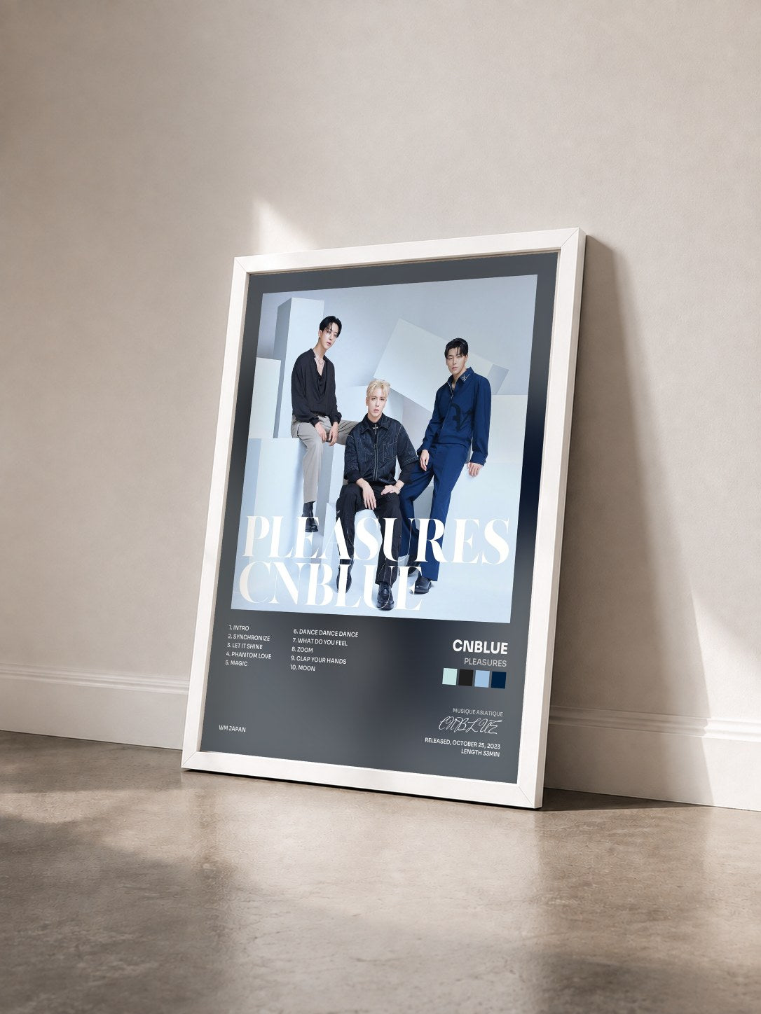 #blanc Tableau de l'album PLEASURES de CNBLUE vu de trois quarts, cadre blanc