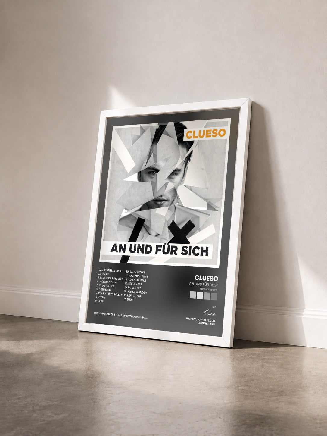 #blanc Tableau de l'album An und für sich (Remastered 2014) de Clueso vu de trois quarts, cadre blanc