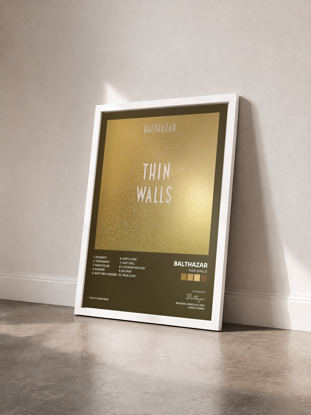 #blanc Tableau de l'album Thin Walls de Balthazar vu de trois quarts, cadre blanc