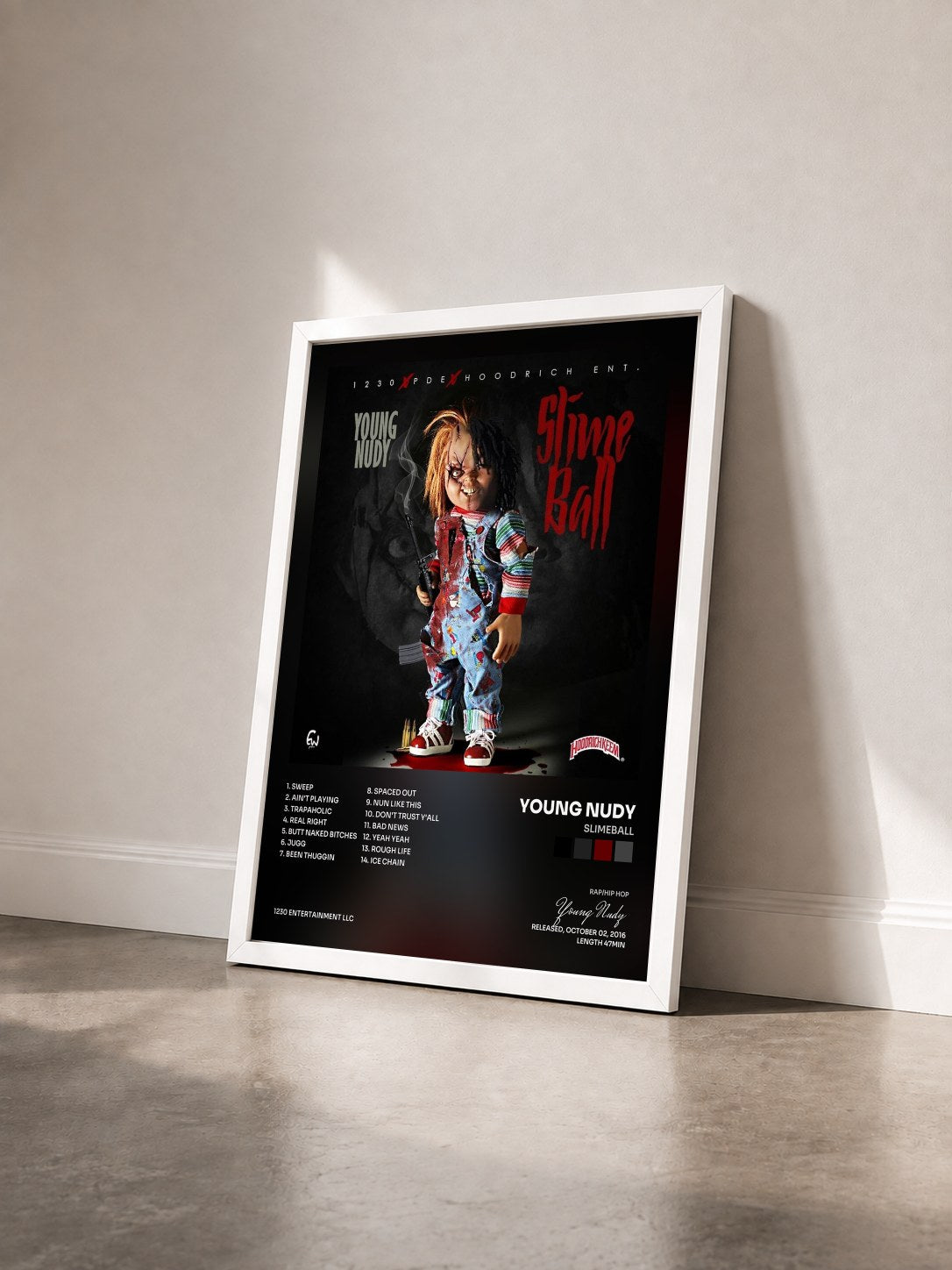 #blanc Tableau de l'album Slimeball de Young Nudy vu de trois quarts, cadre blanc