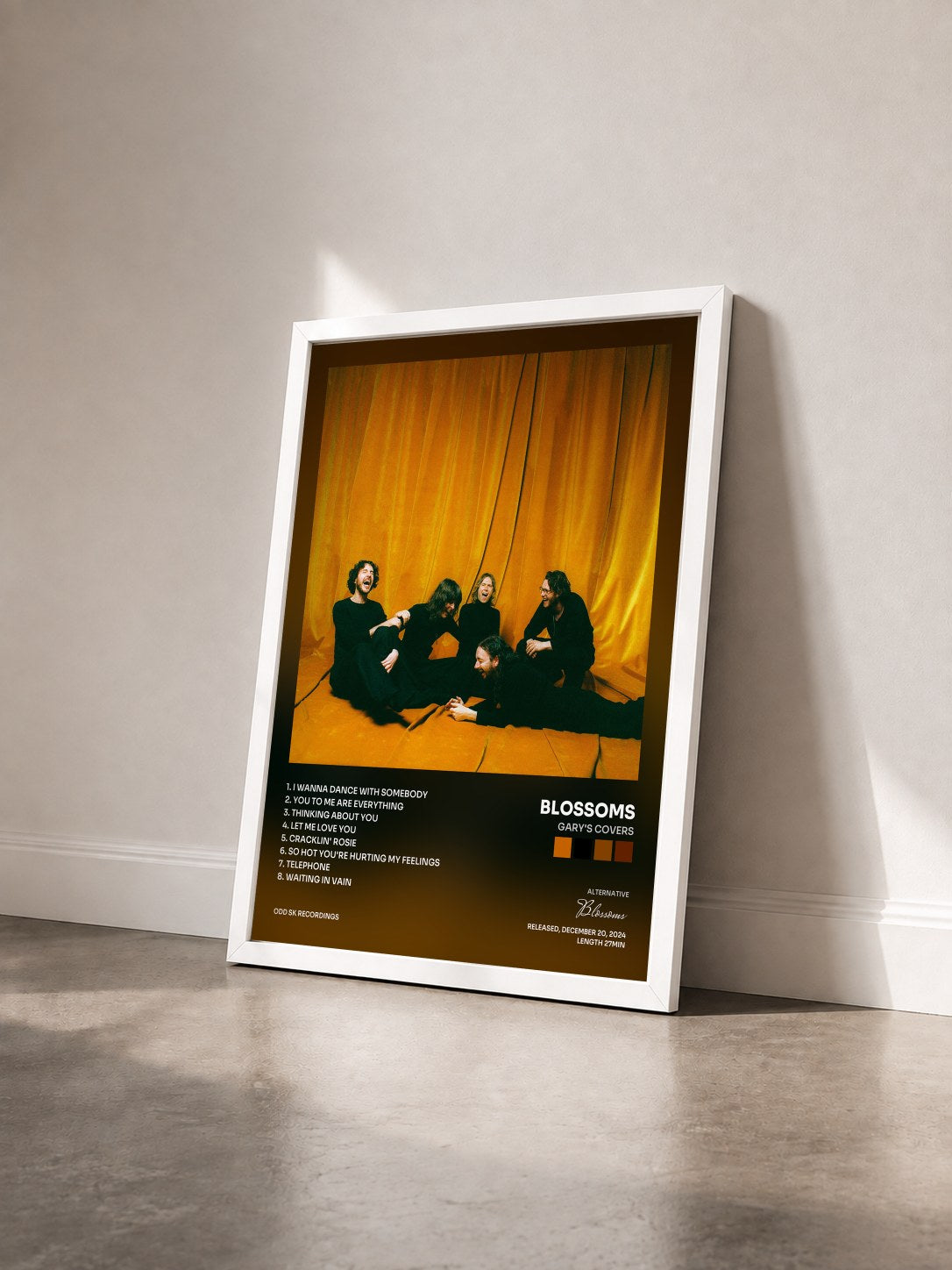 #blanc Tableau de l'album Gary's Covers de Blossoms vu de trois quarts, cadre blanc