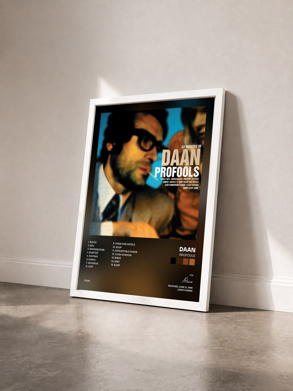 #blanc Tableau de l'album Profools de Daan vu de trois quarts, cadre blanc