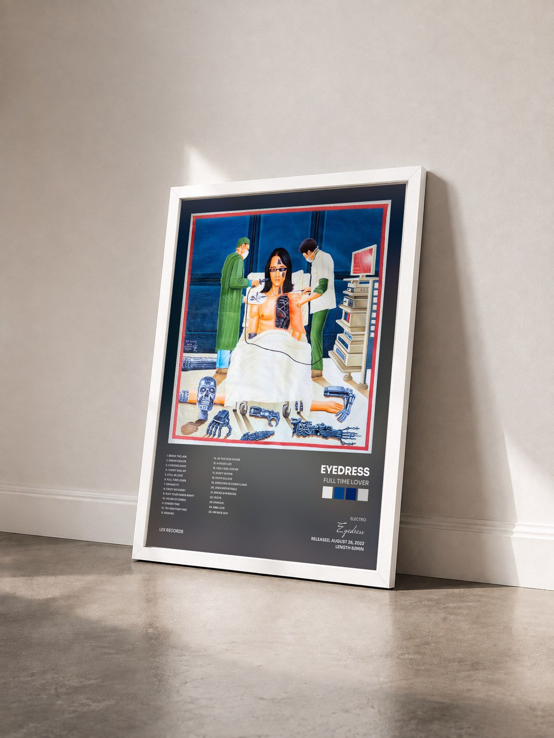 #blanc Tableau de l'album FULL TIME LOVER de Eyedress vu de trois quarts, cadre blanc