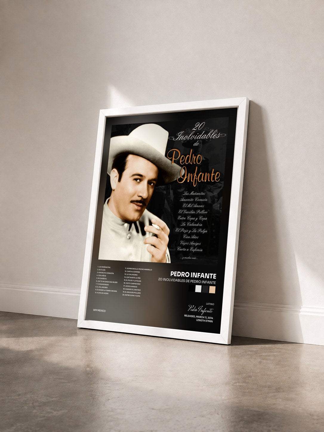 #blanc Tableau de l'album 20 Inolvidables de Pedro Infante de Pedro Infante vu de trois quarts, cadre blanc
