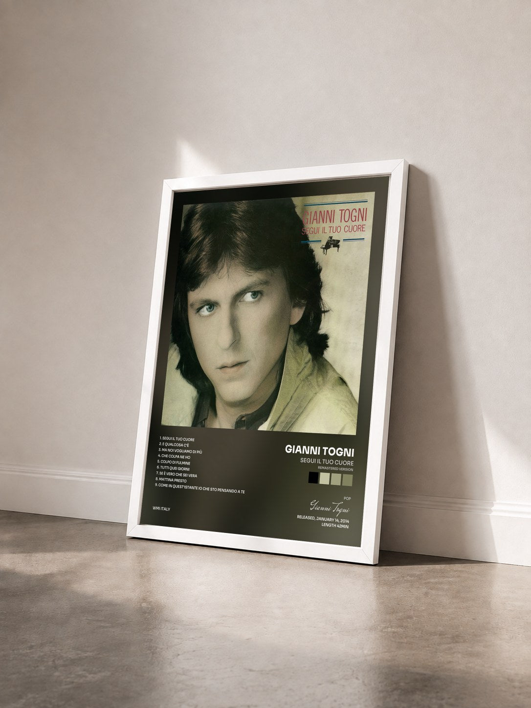 #blanc Tableau de l'album Segui il tuo cuore (Remastered Version) de Gianni Togni vu de trois quarts, cadre blanc