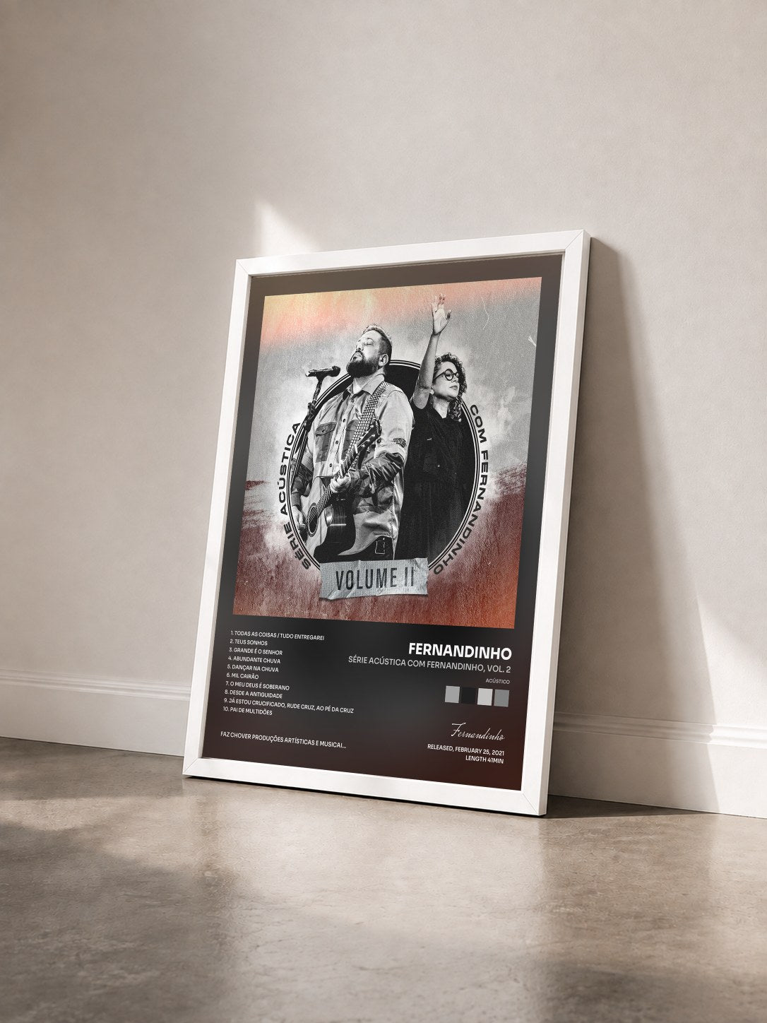 #blanc Tableau de l'album Série Acústica Com Fernandinho, Vol. 2 (Acústico) de Fernandinho vu de trois quarts, cadre blanc