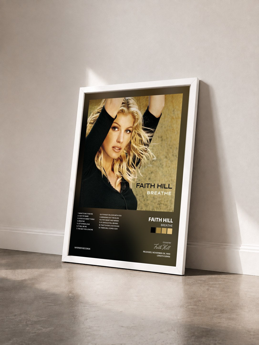 #blanc Tableau de l'album Breathe de Faith Hill vu de trois quarts, cadre blanc