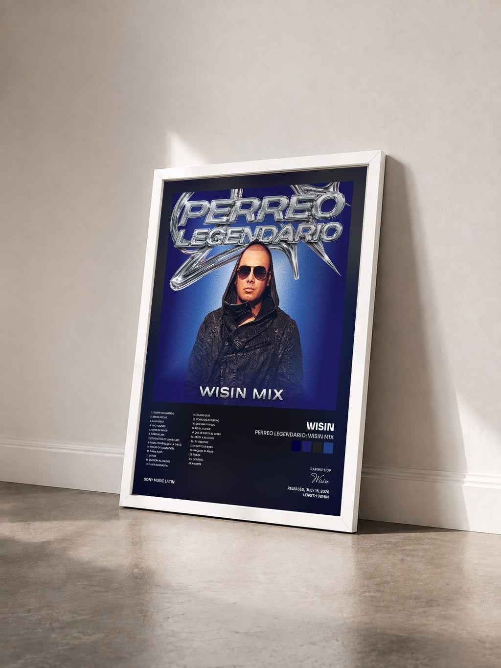 #blanc Tableau de l'album PERREO LEGENDARIO: WISIN MIX de Wisin vu de trois quarts, cadre blanc