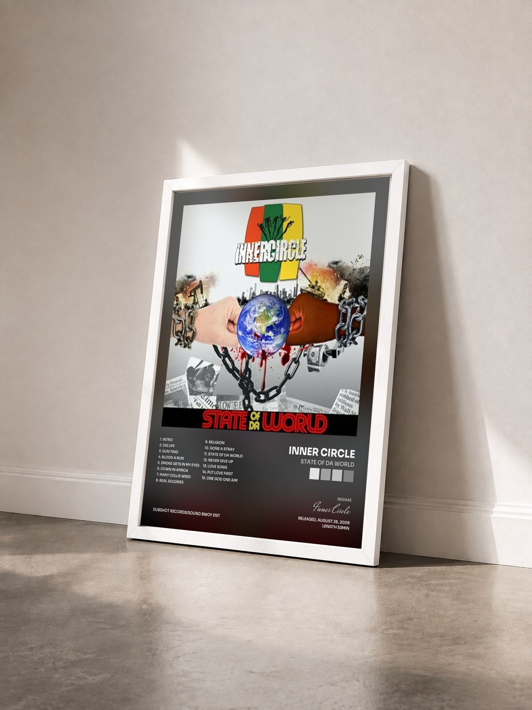 #blanc Tableau de l'album State of Da World de Inner Circle vu de trois quarts, cadre blanc