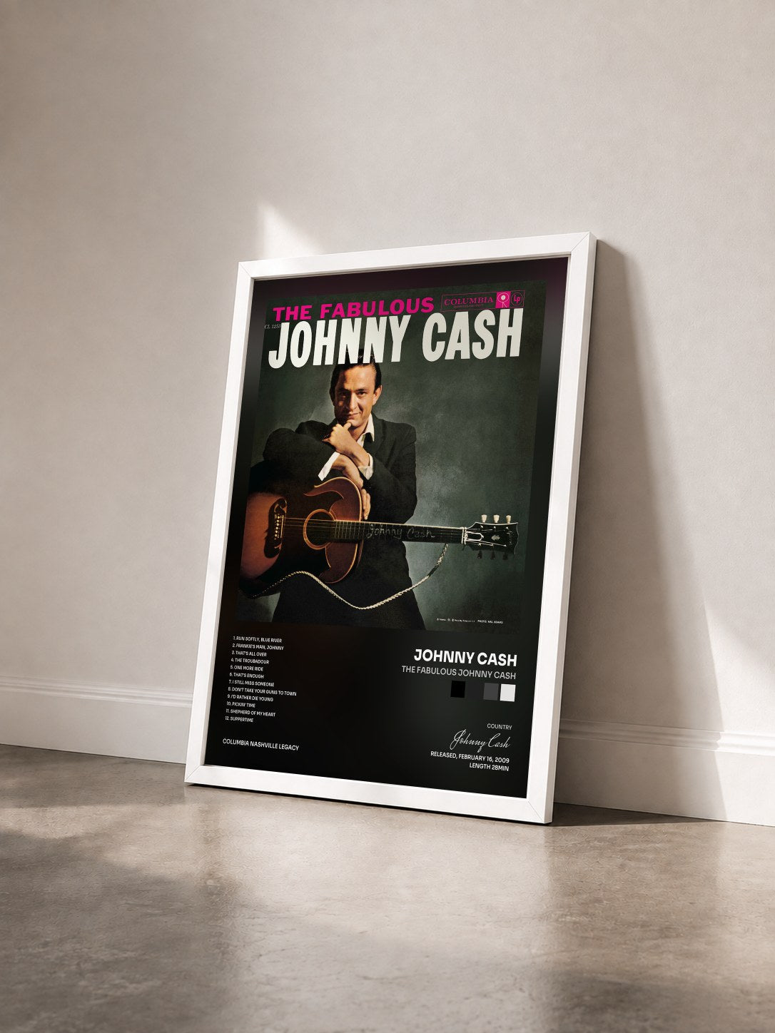 #blanc Tableau de l'album The Fabulous Johnny Cash de Johnny Cash vu de trois quarts, cadre blanc