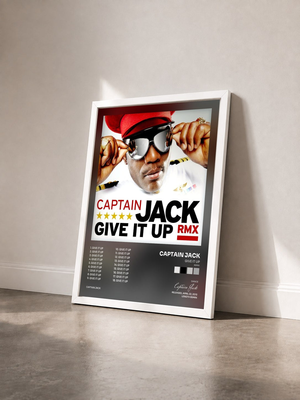 #blanc Tableau de l'album Give It Up (Remix) de Captain Jack vu de trois quarts, cadre blanc