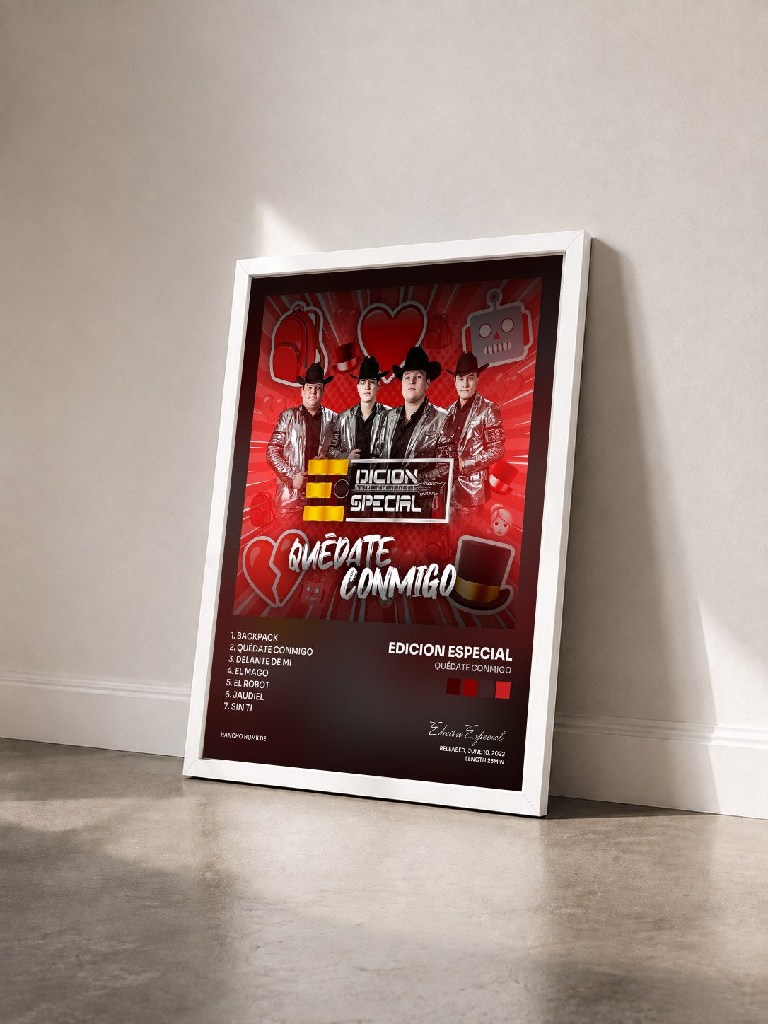 #blanc Tableau de l'album Quédate Conmigo de Edicion Especial vu de trois quarts, cadre blanc