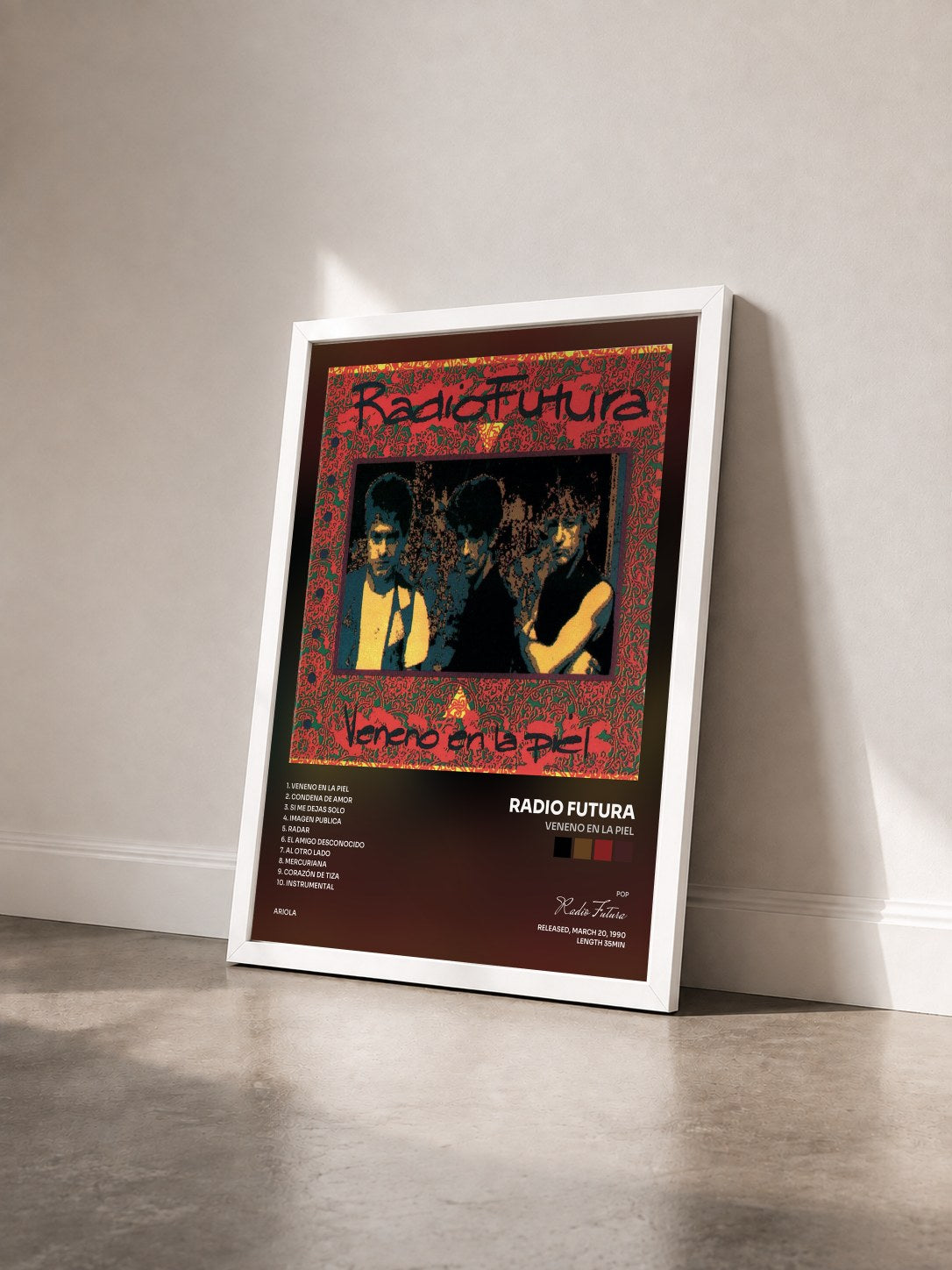 #blanc Tableau de l'album Veneno En La Piel de Radio Futura vu de trois quarts, cadre blanc