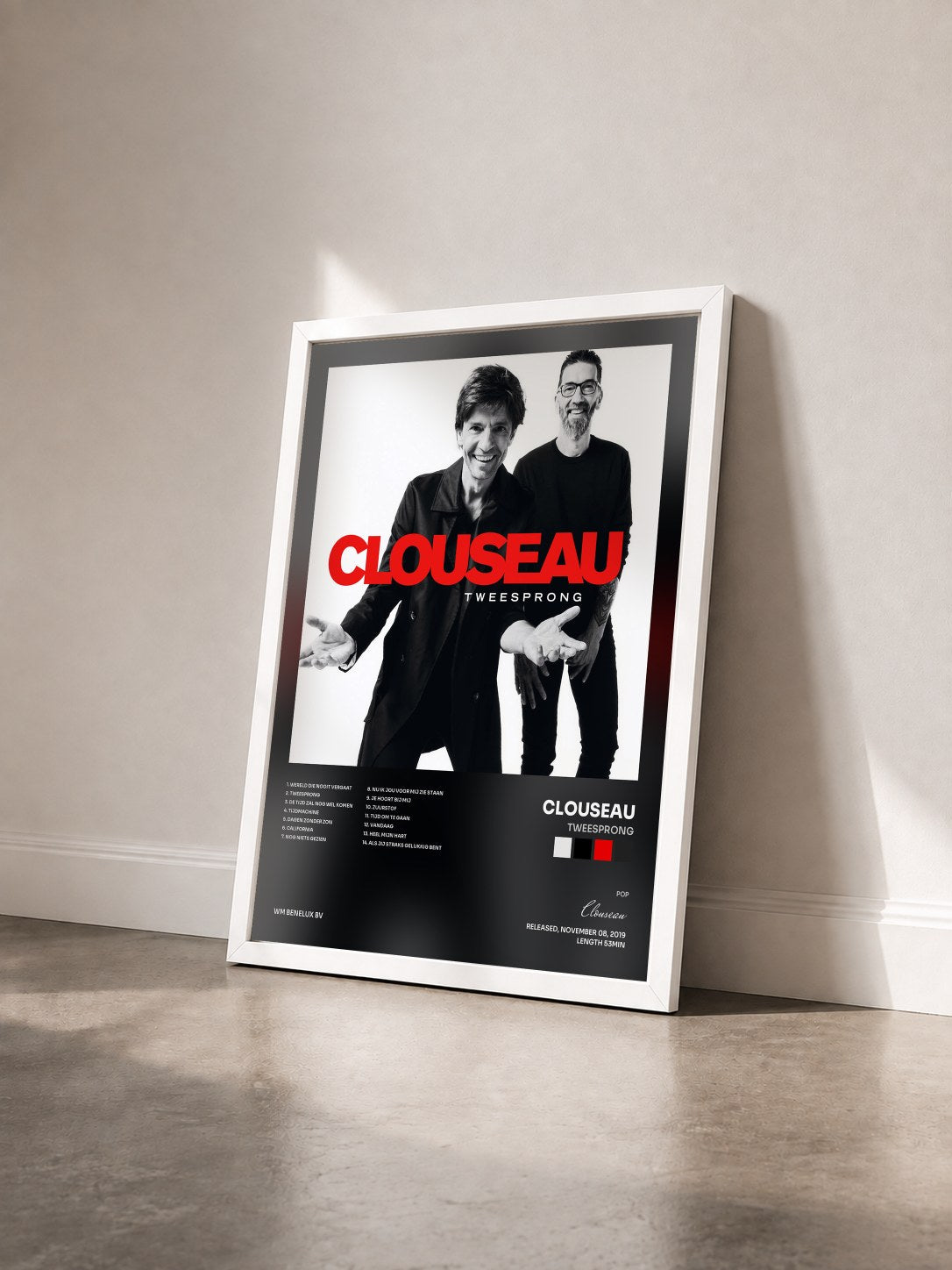 #blanc Tableau de l'album Tweesprong de Clouseau vu de trois quarts, cadre blanc