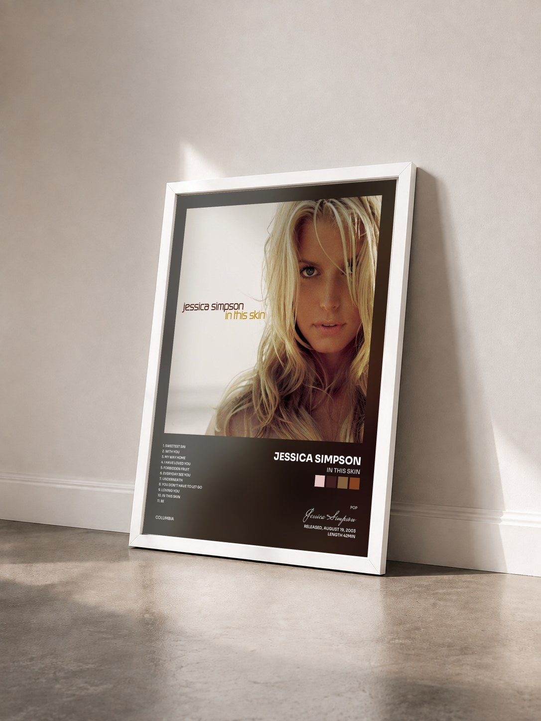 #blanc Tableau de l'album In This Skin de Jessica Simpson vu de trois quarts, cadre blanc