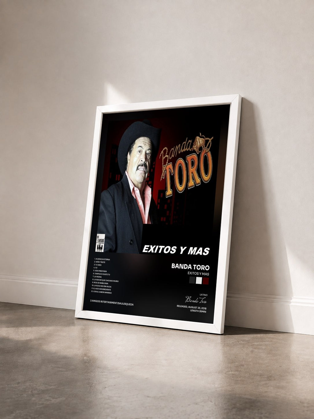 #blanc Tableau de l'album Exitos Y Mas de Banda Toro vu de trois quarts, cadre blanc