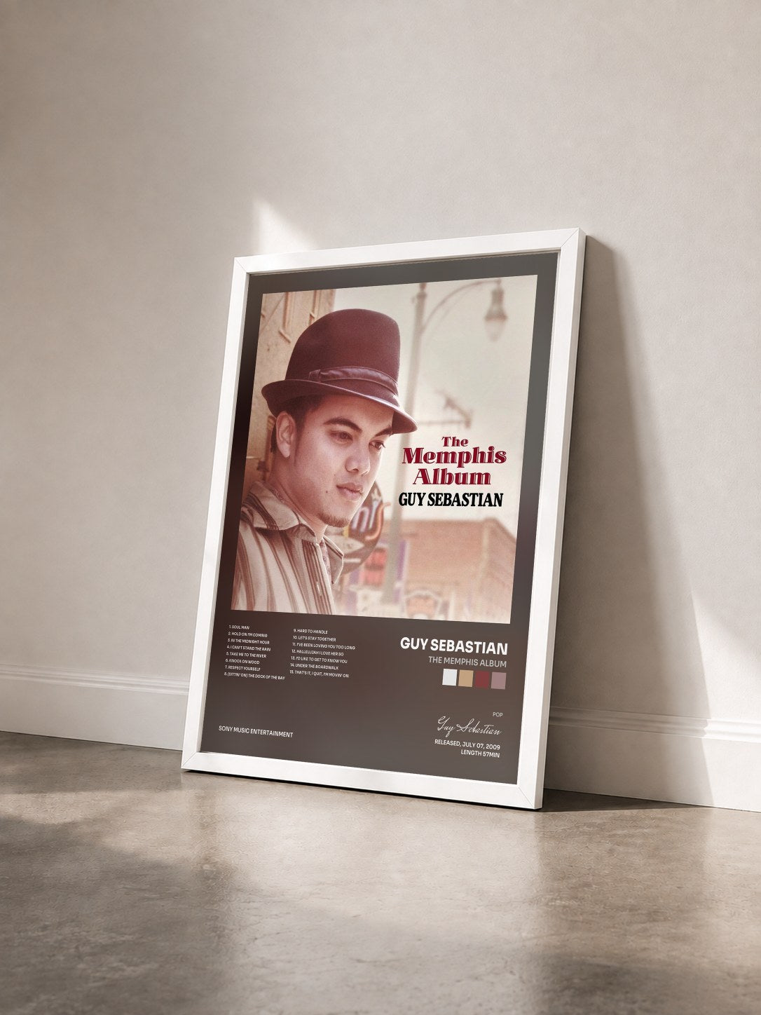 #blanc Tableau de l'album The Memphis Album de Guy Sebastian vu de trois quarts, cadre blanc