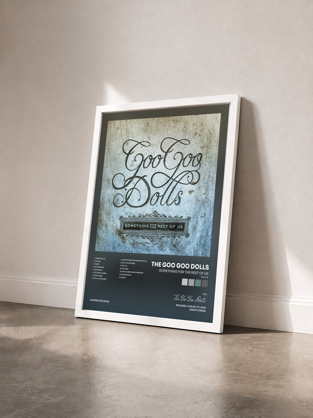 #blanc Tableau de l'album Something for the Rest of Us (Deluxe) de The Goo Goo Dolls vu de trois quarts, cadre blanc