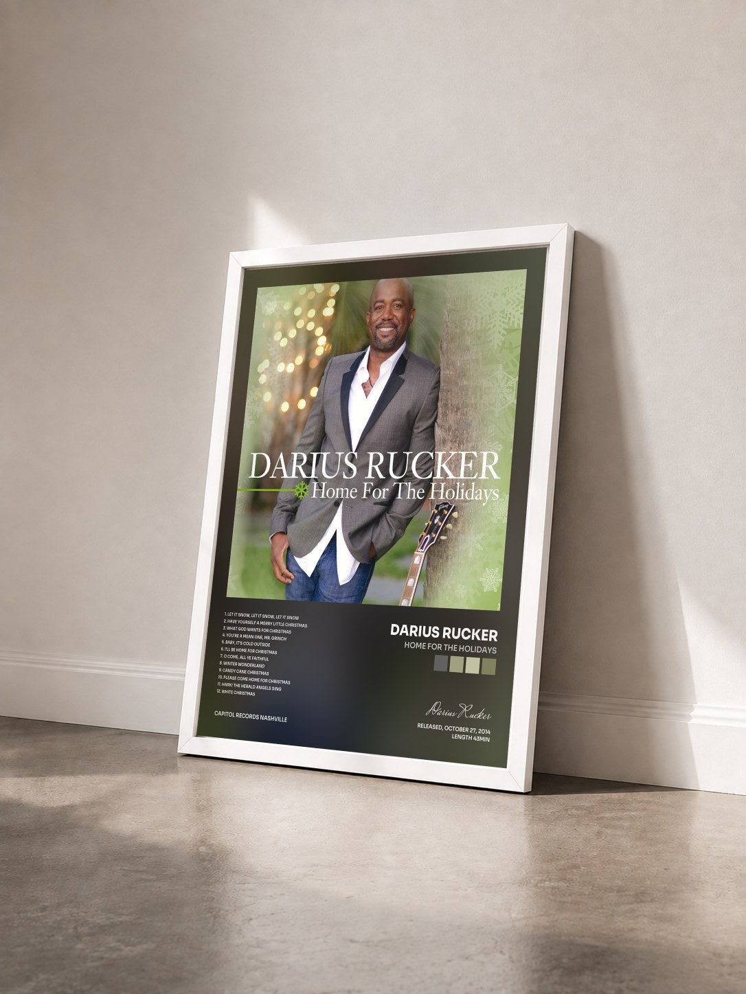 #blanc Tableau de l'album Home For The Holidays de Darius Rucker vu de trois quarts, cadre blanc