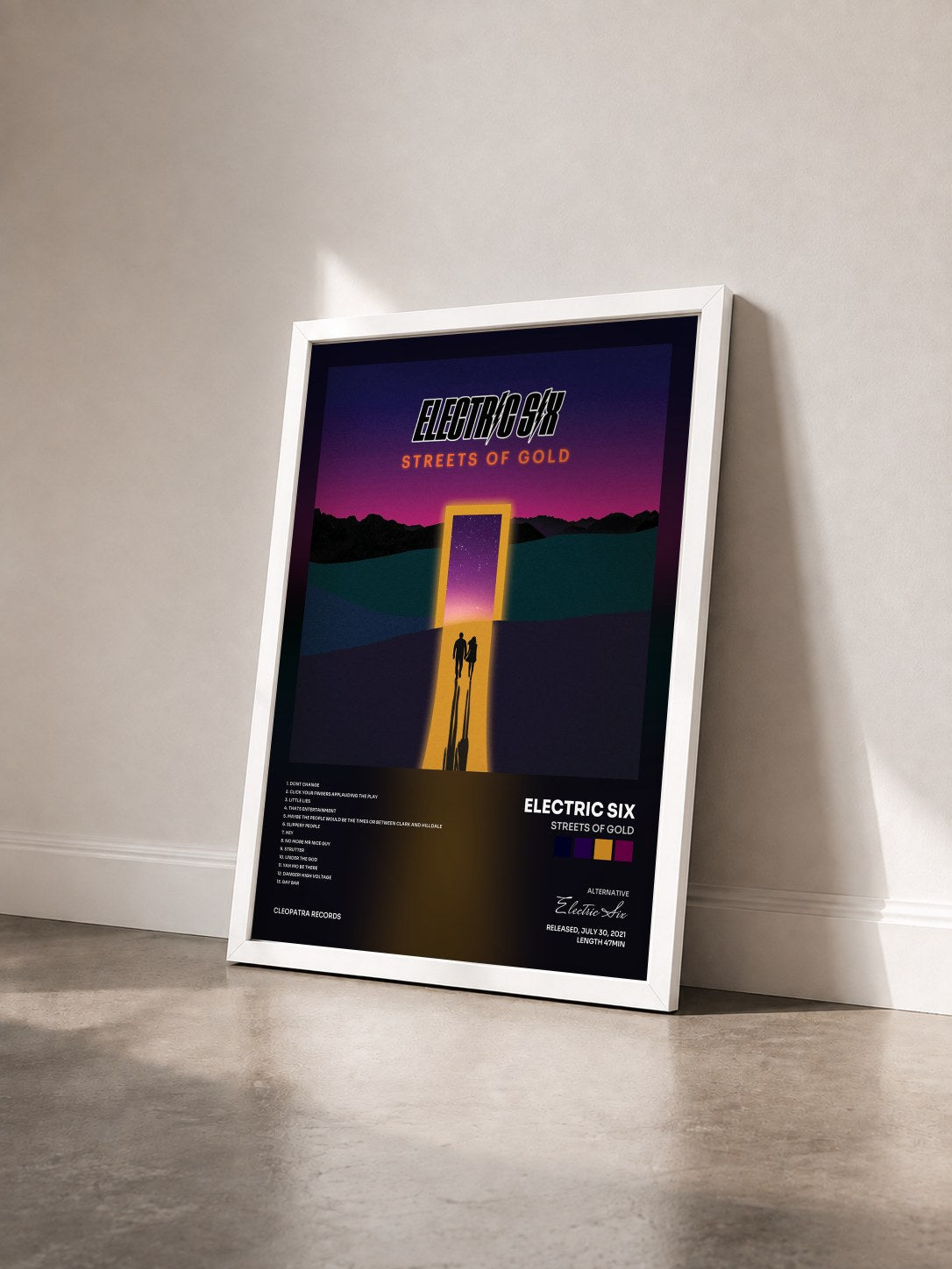 #blanc Tableau de l'album Streets of Gold de Electric Six vu de trois quarts, cadre blanc