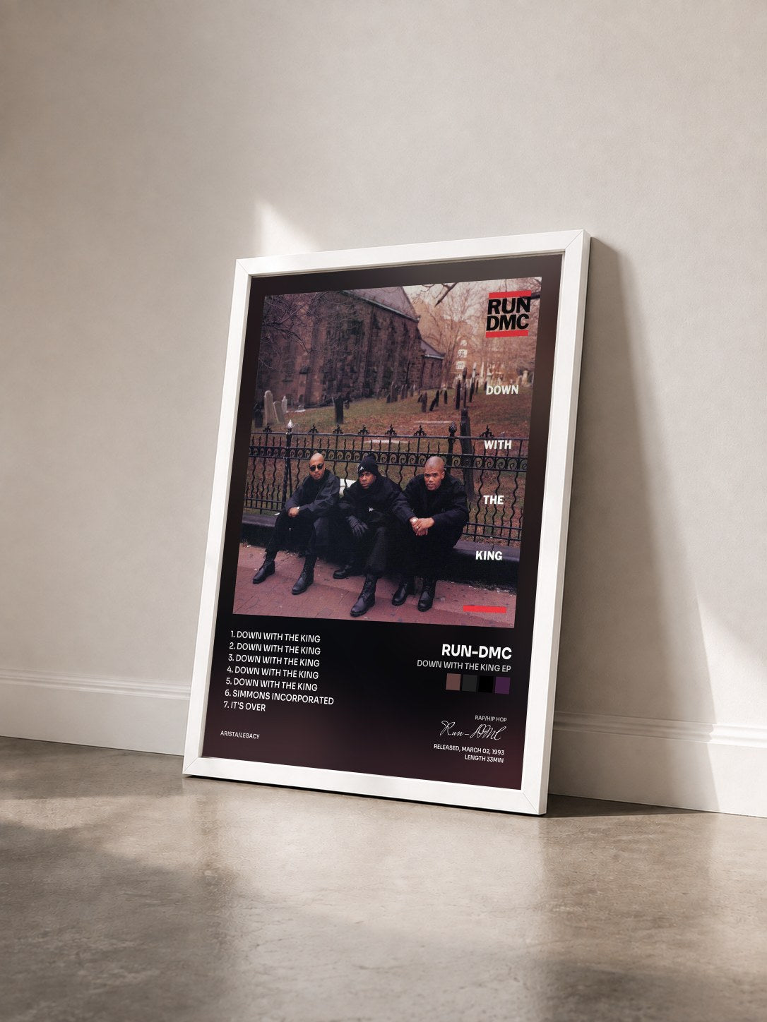 #blanc Tableau de l'album Down with the King EP de Run-DMC vu de trois quarts, cadre blanc