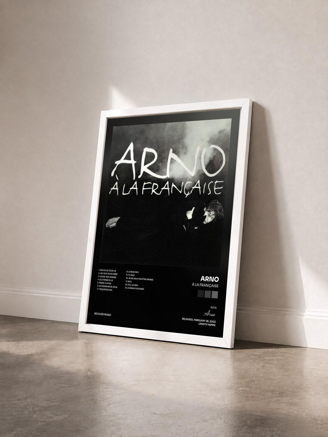 #blanc Tableau de l'album À la française de Arno vu de trois quarts, cadre blanc