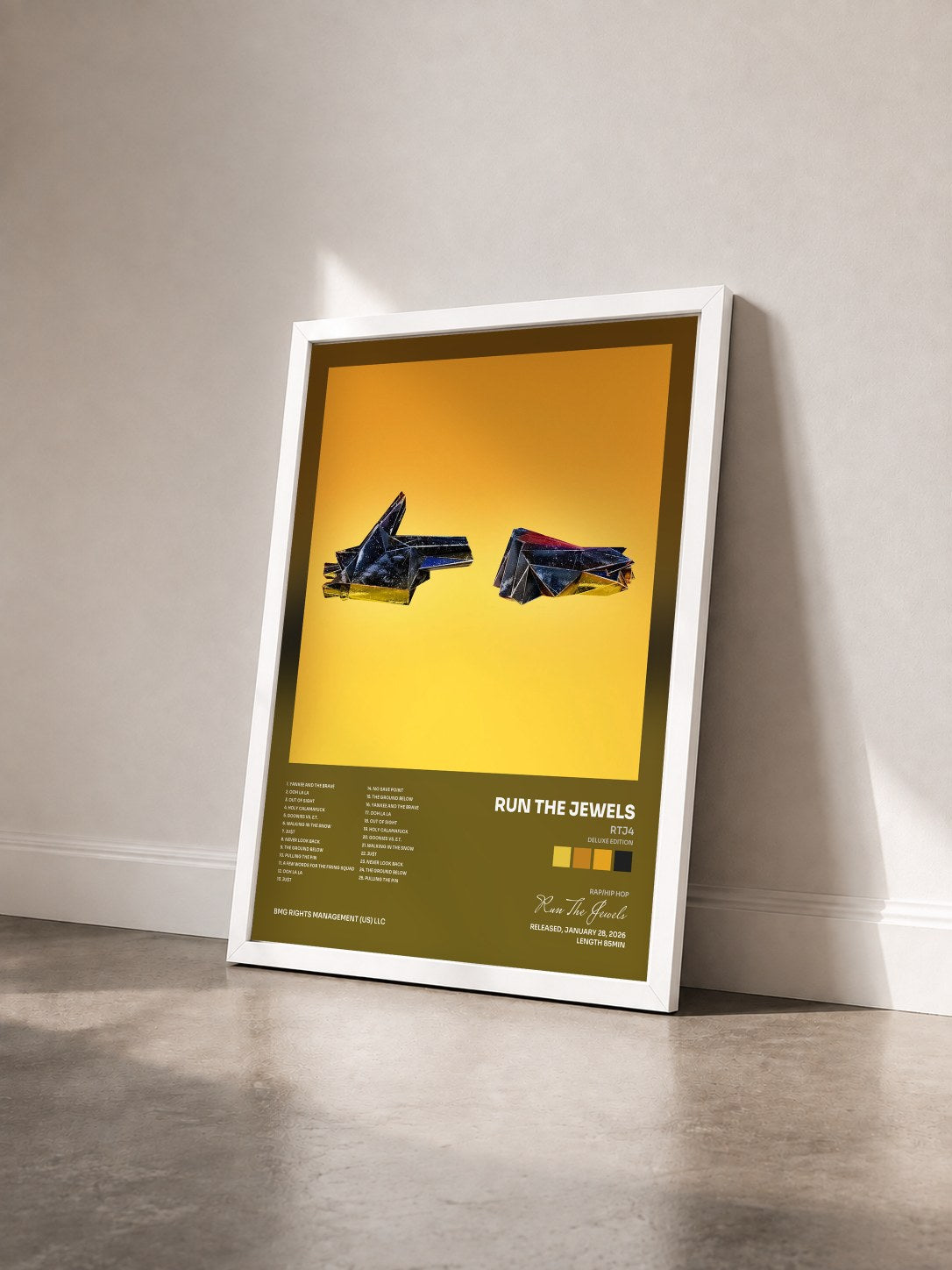 #blanc Tableau de l'album RTJ4 (Deluxe Edition) de Run The Jewels vu de trois quarts, cadre blanc