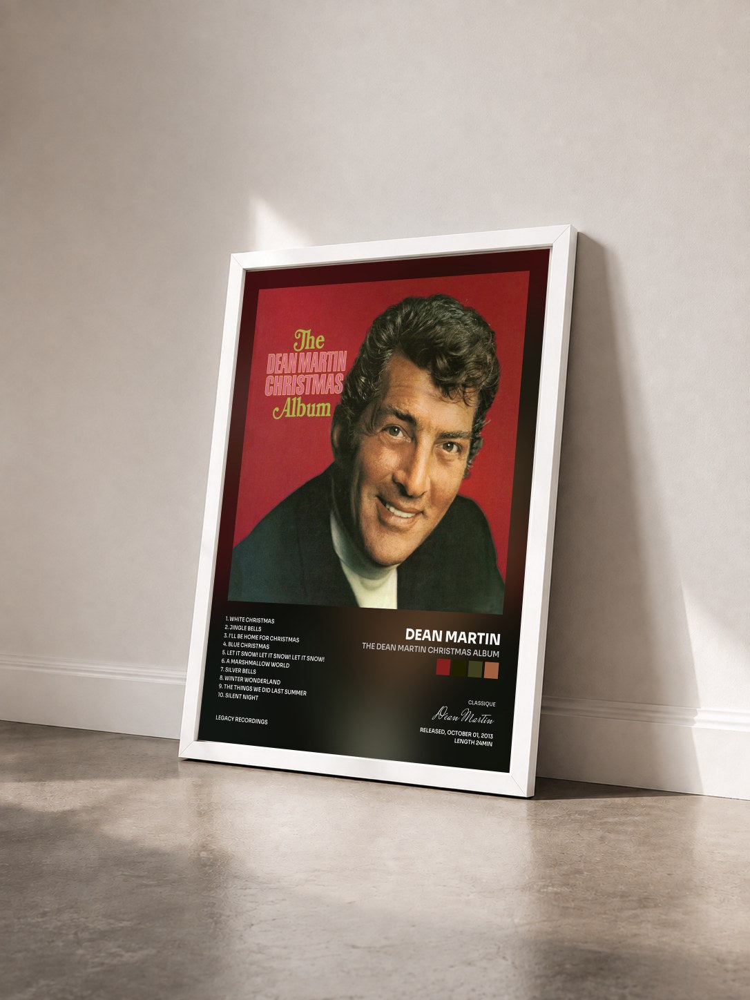 #blanc Tableau de l'album The Dean Martin Christmas Album de Dean Martin vu de trois quarts, cadre blanc