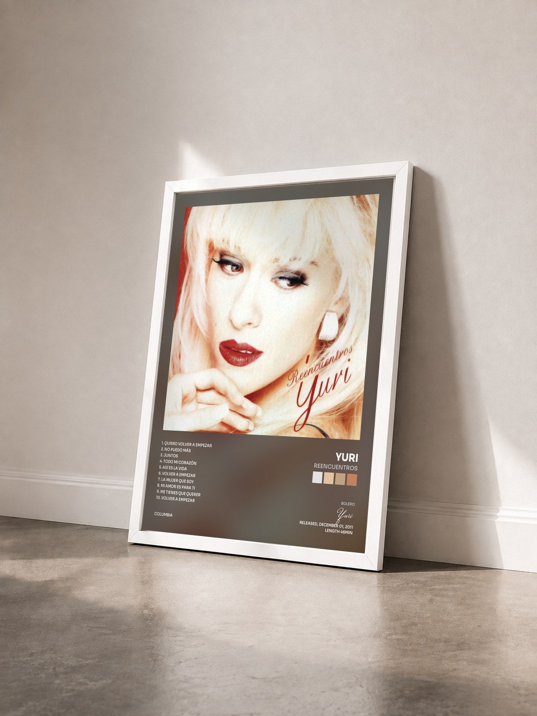#blanc Tableau de l'album Reencuentros de Yuri vu de trois quarts, cadre blanc