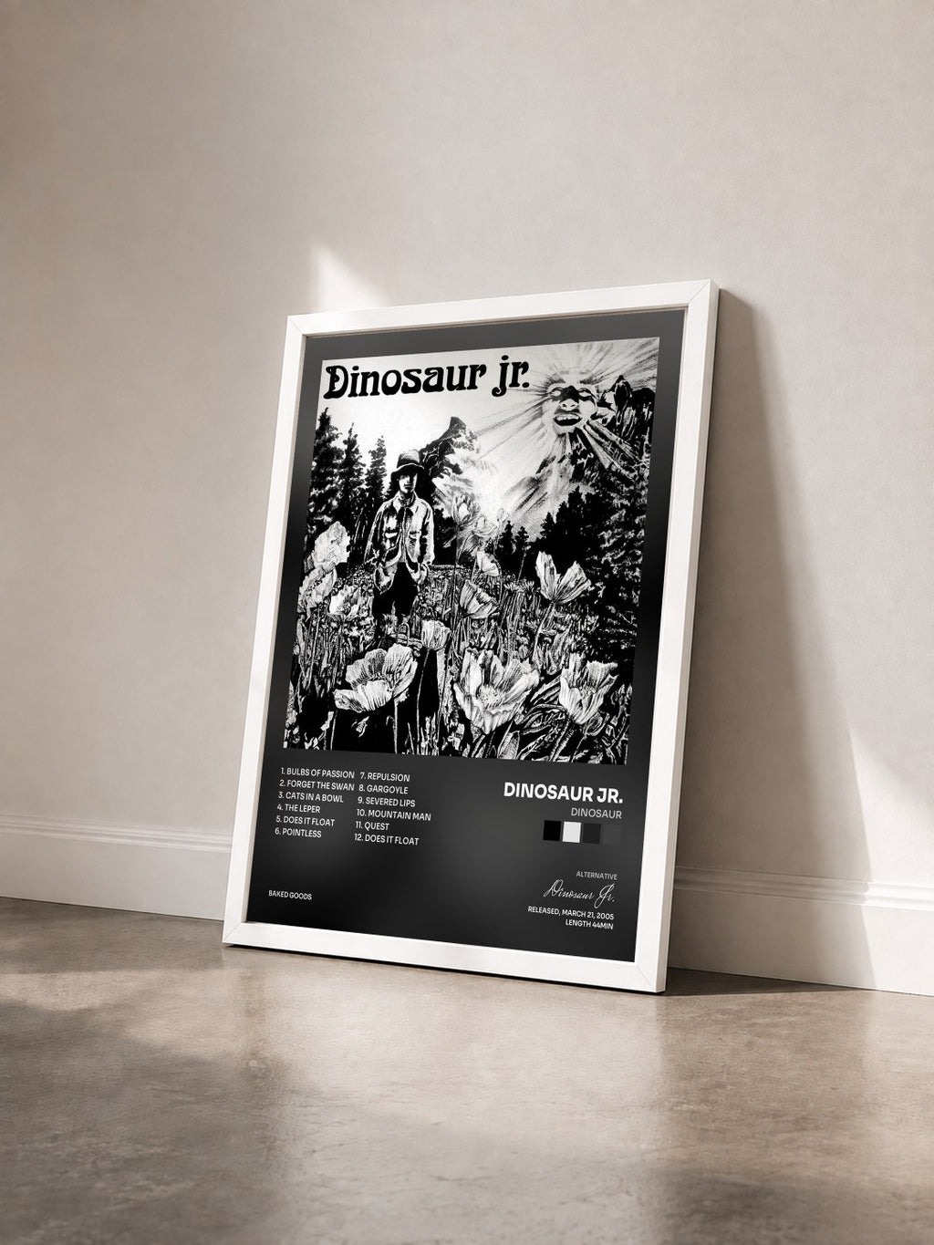 #blanc Tableau de l'album Dinosaur de Dinosaur Jr. vu de trois quarts, cadre blanc