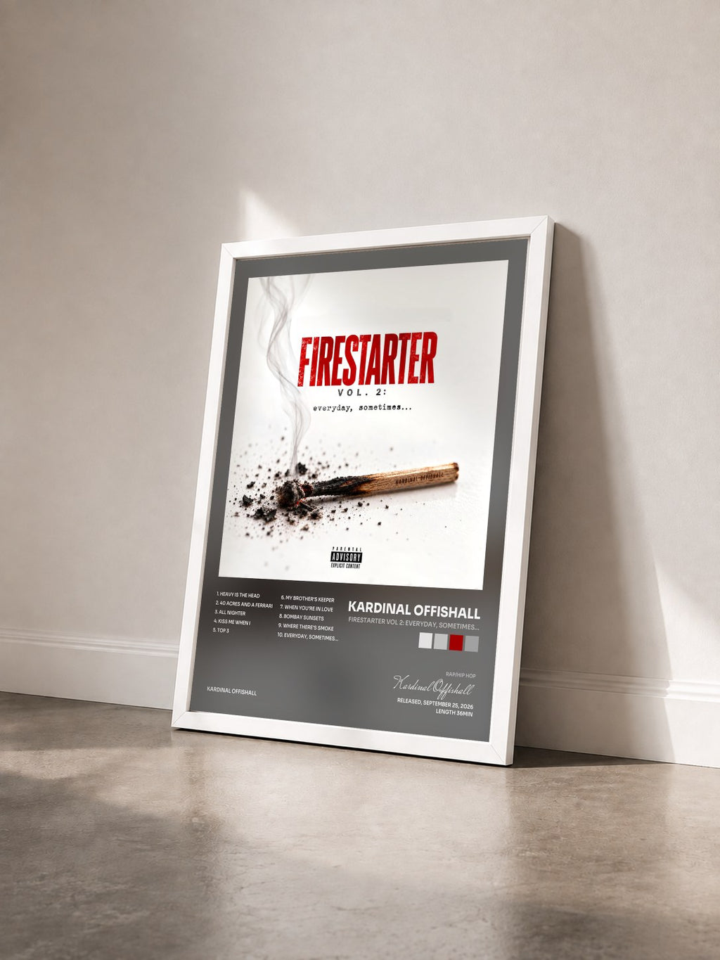 #blanc Tableau de l'album Firestarter Vol 2: Everyday, Sometimes… de Kardinal Offishall vu de trois quarts, cadre blanc