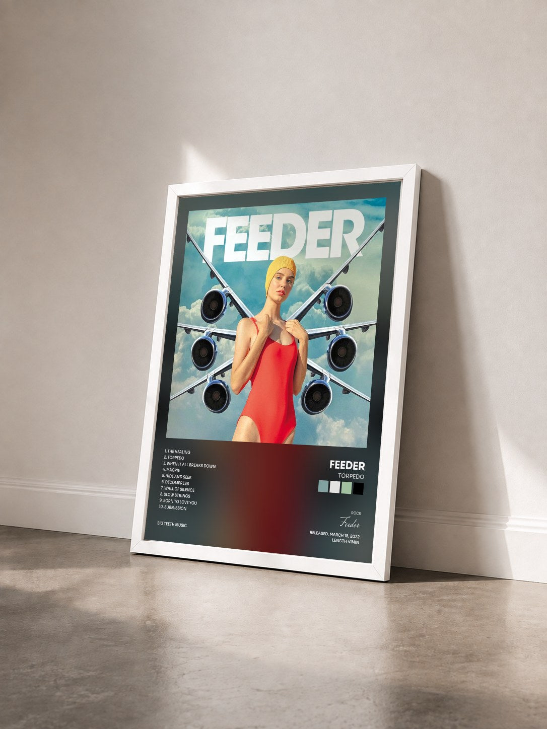 #blanc Tableau de l'album Torpedo de Feeder vu de trois quarts, cadre blanc