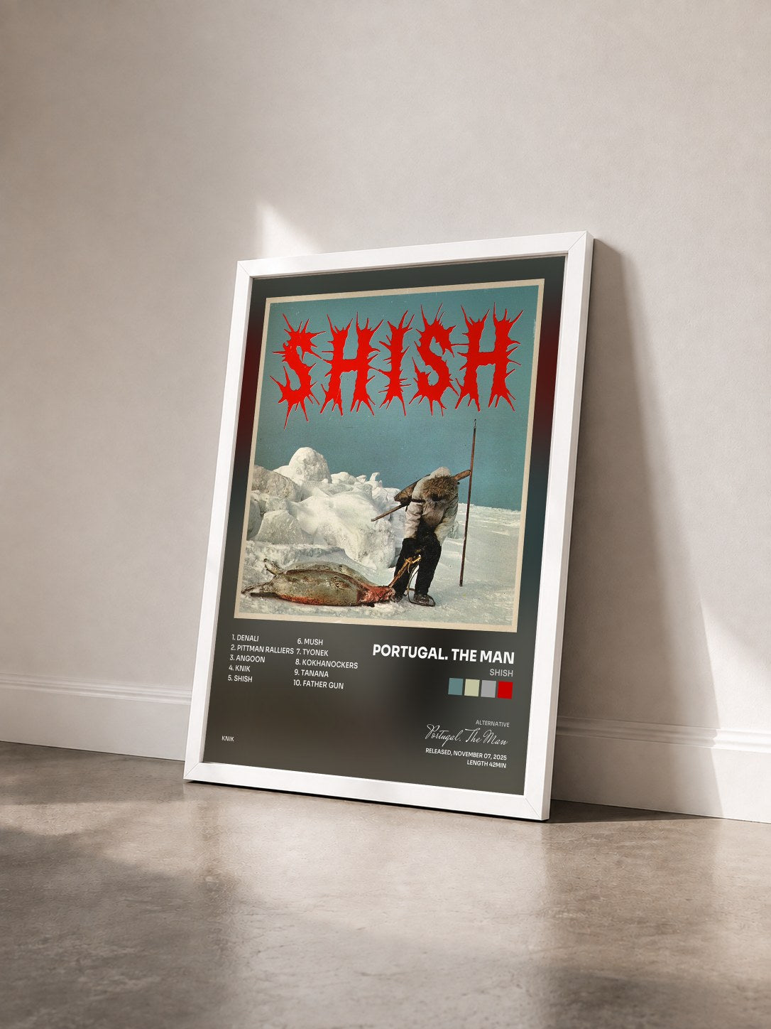 #blanc Tableau de l'album SHISH de Portugal. The Man vu de trois quarts, cadre blanc