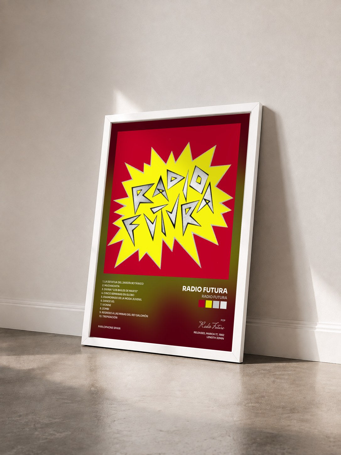 #blanc Tableau de l'album Radio Futura de Radio Futura vu de trois quarts, cadre blanc
