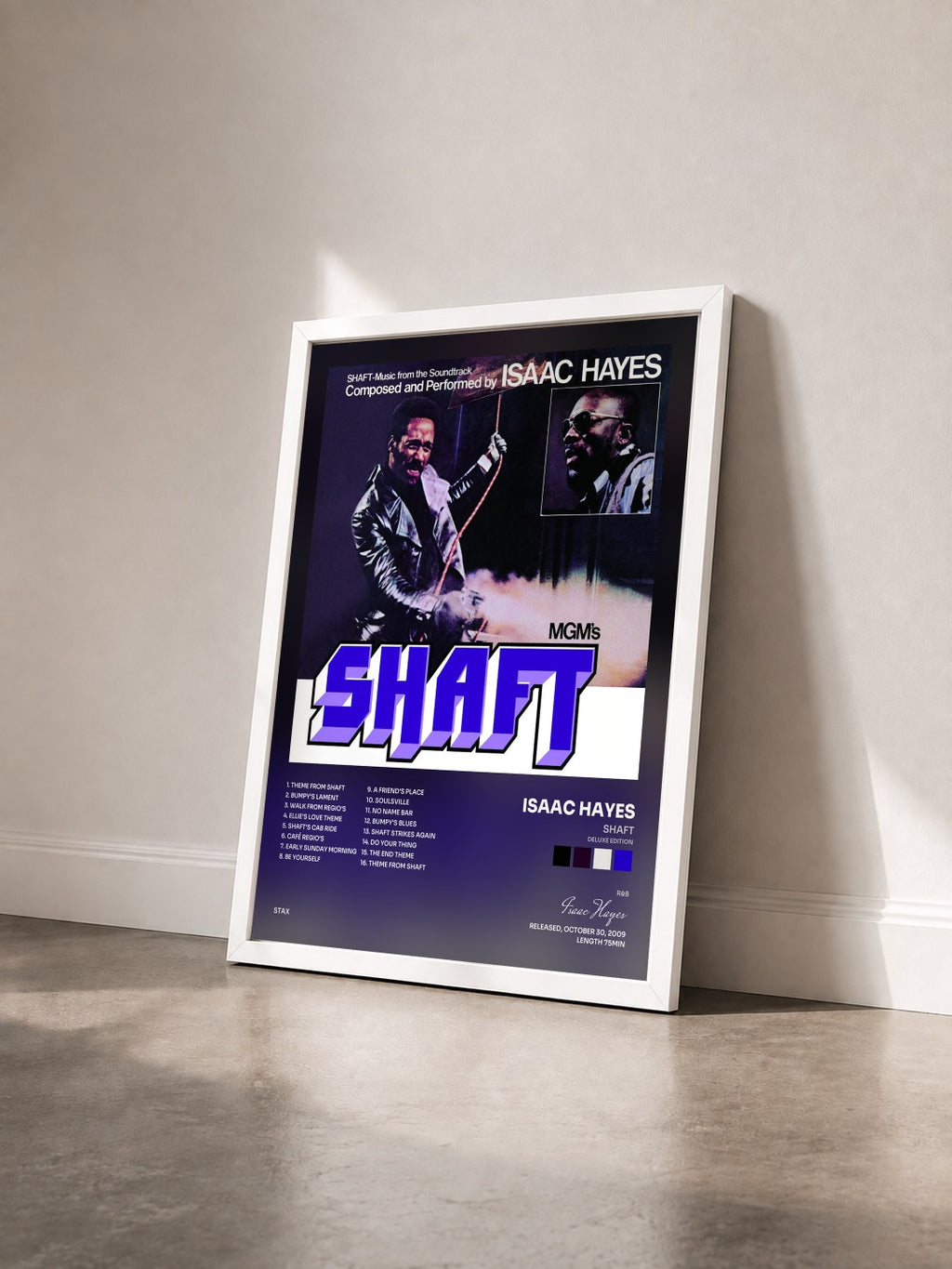 #blanc Tableau de l'album Shaft (Deluxe Edition) de Isaac Hayes vu de trois quarts, cadre blanc