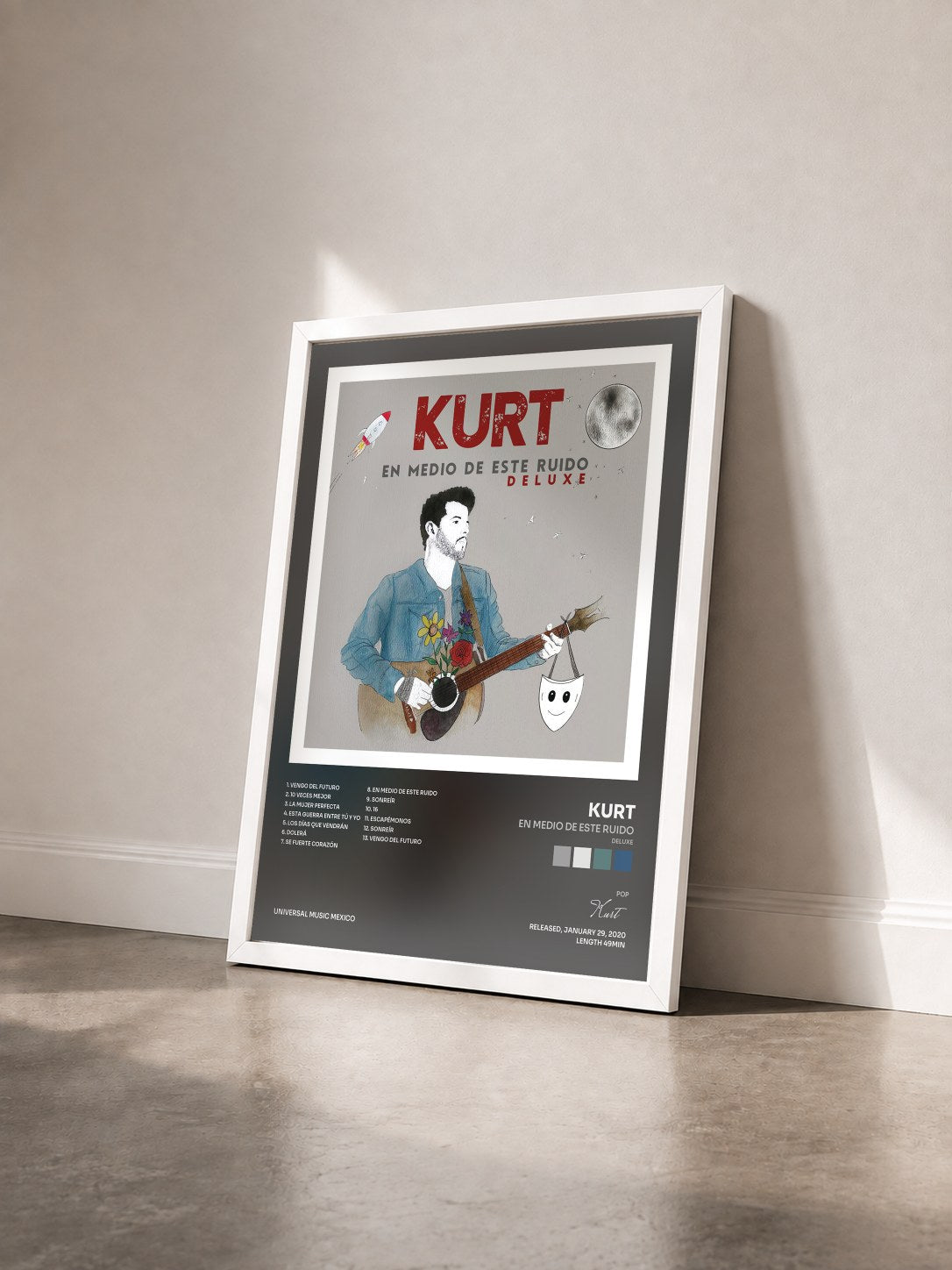 #blanc Tableau de l'album En Medio De Este Ruido (Deluxe) de Kurt vu de trois quarts, cadre blanc