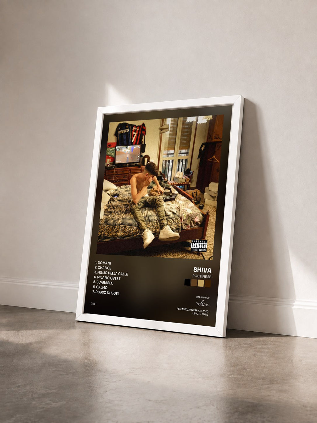 #blanc Routine EP by Shiva as a framed art print seen at an angle, white frame