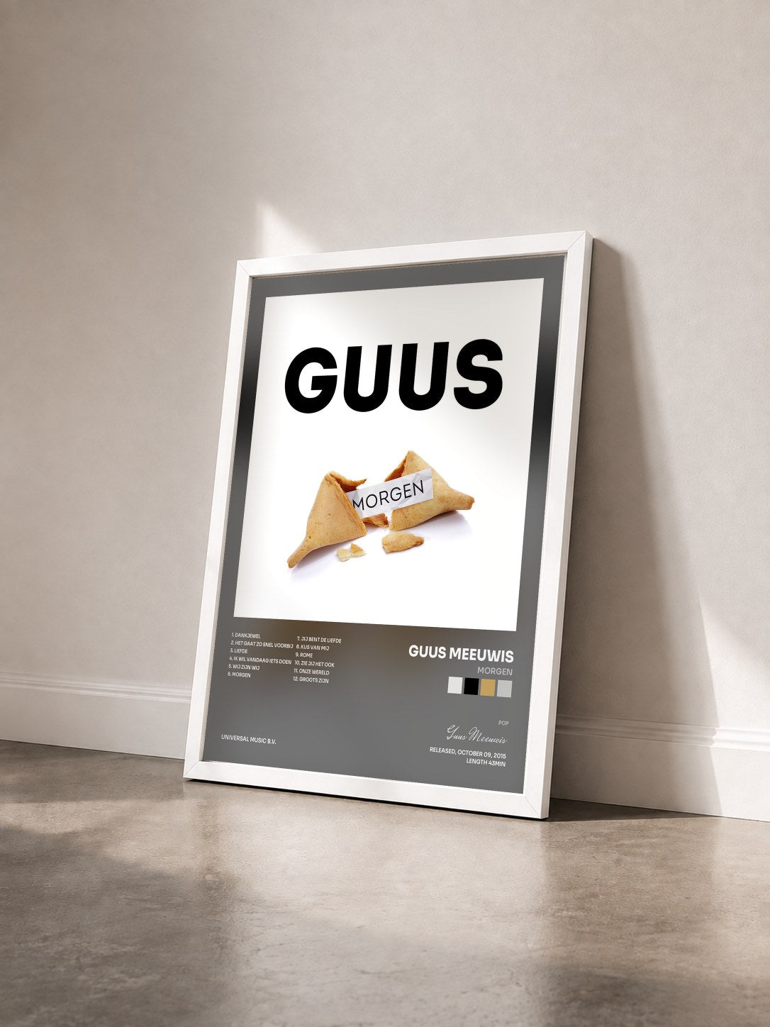 #blanc Tableau de l'album Morgen de Guus Meeuwis vu de trois quarts, cadre blanc