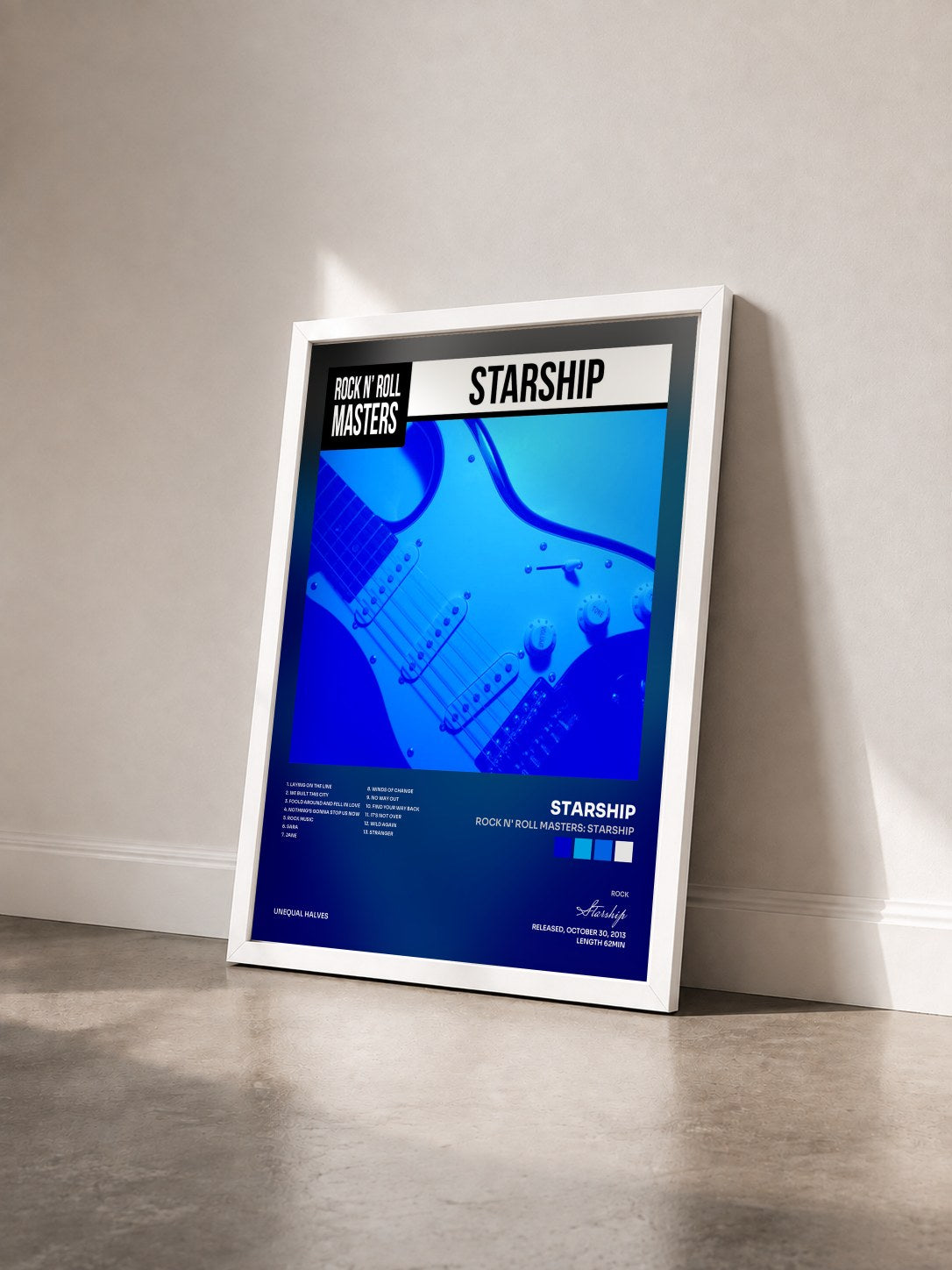 #blanc Tableau de l'album Rock n' Roll Masters: Starship de Starship vu de trois quarts, cadre blanc