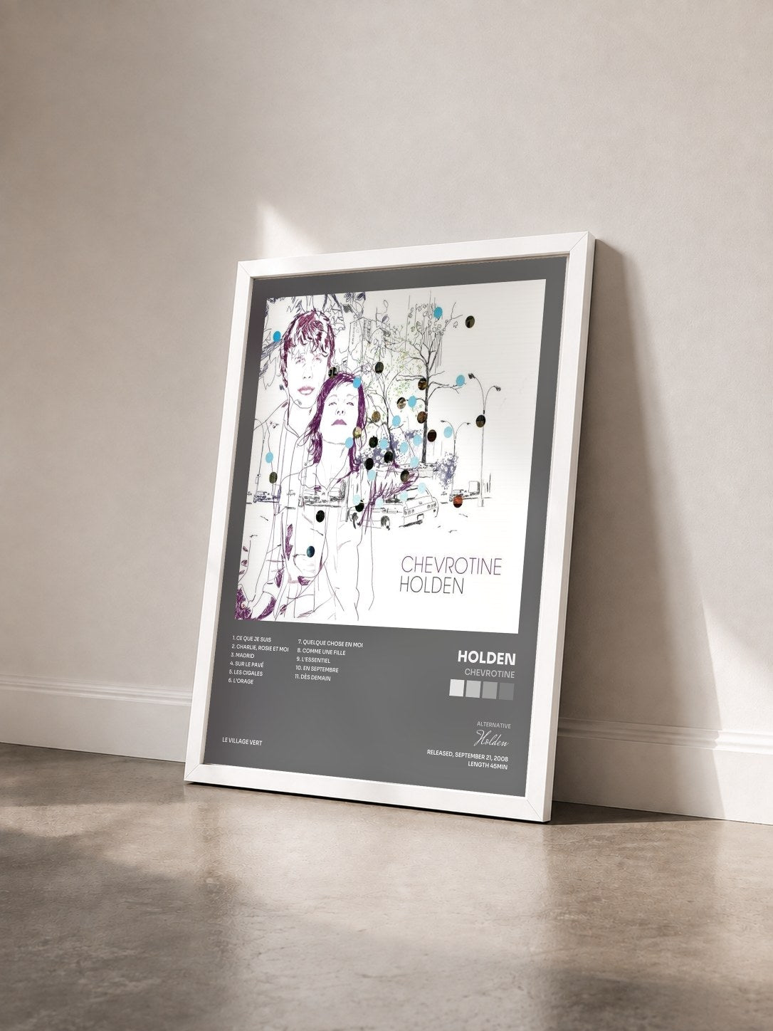 #blanc Tableau de l'album Chevrotine de Holden vu de trois quarts, cadre blanc
