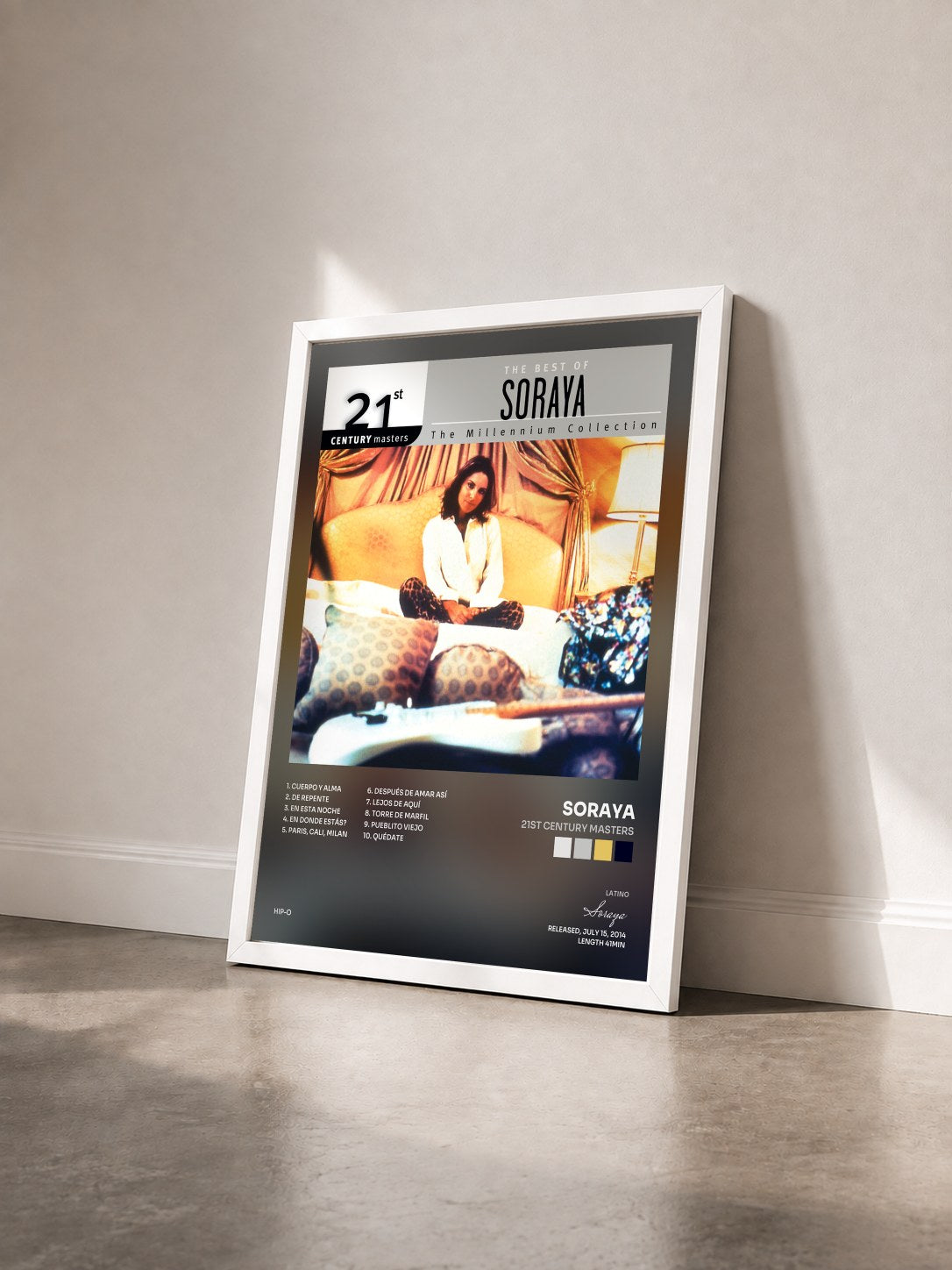 #blanc Tableau de l'album 21st Century Masters de Soraya vu de trois quarts, cadre blanc