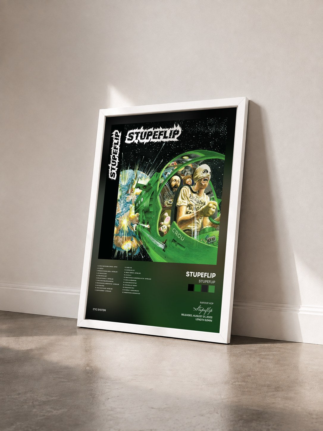 #blanc Tableau de l'album Stupeflip de Stupeflip vu de trois quarts, cadre blanc