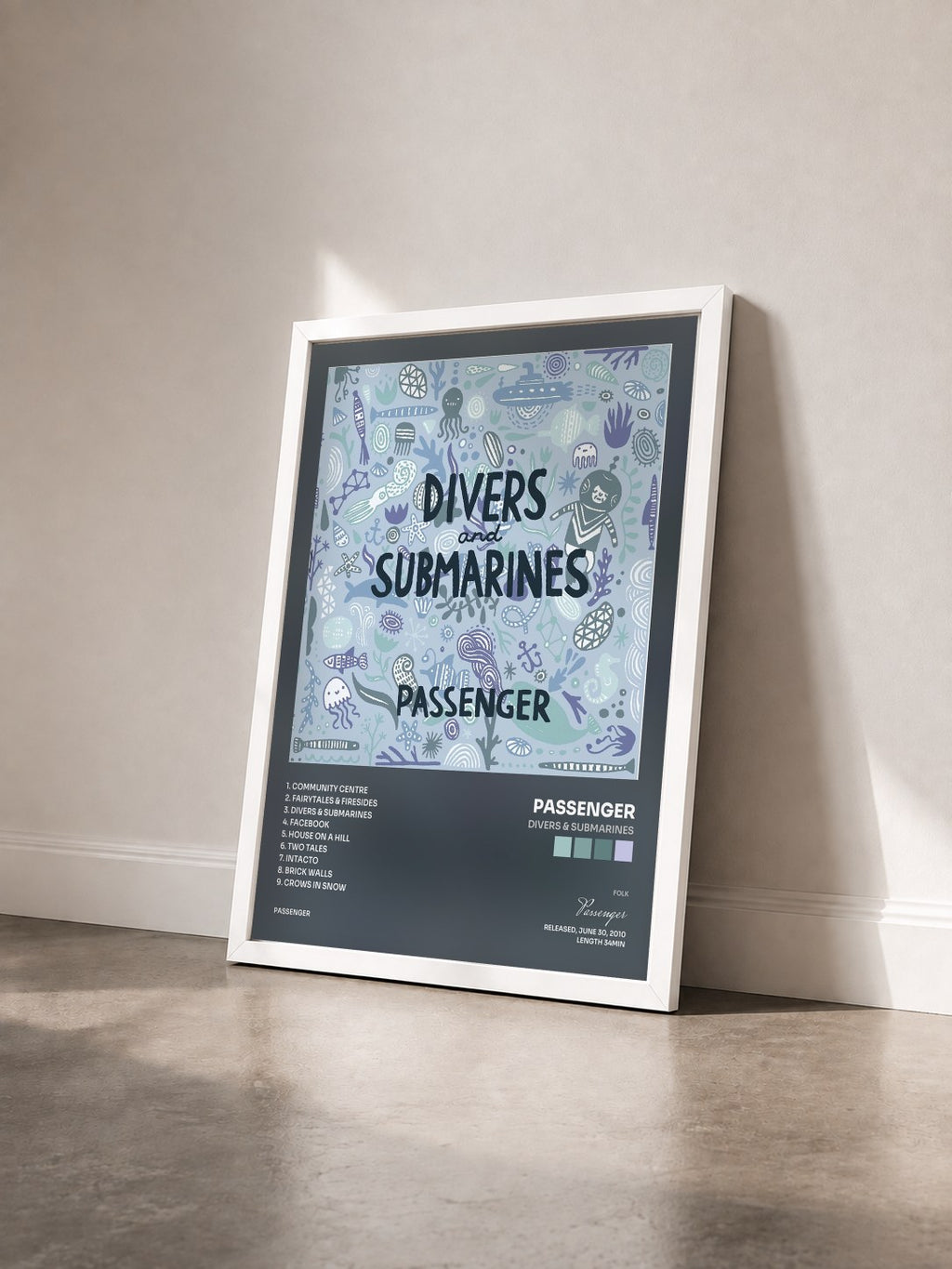 #blanc Tableau de l'album Divers & Submarines de Passenger vu de trois quarts, cadre blanc