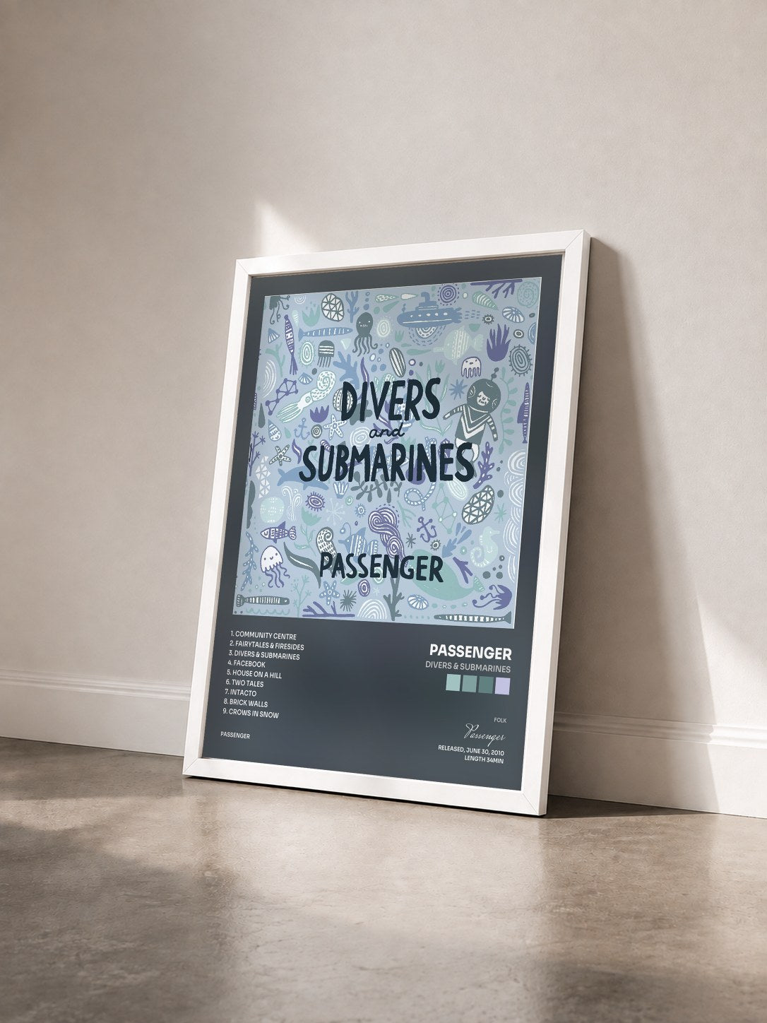 #blanc Tableau de l'album Divers & Submarines de Passenger vu de trois quarts, cadre blanc