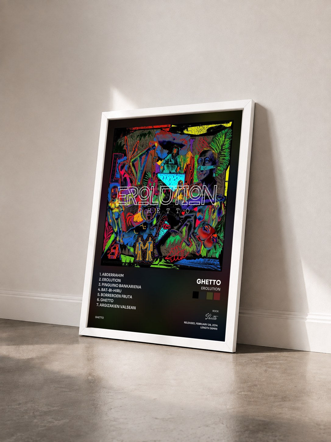#blanc Tableau de l'album Erolution de Ghetto vu de trois quarts, cadre blanc