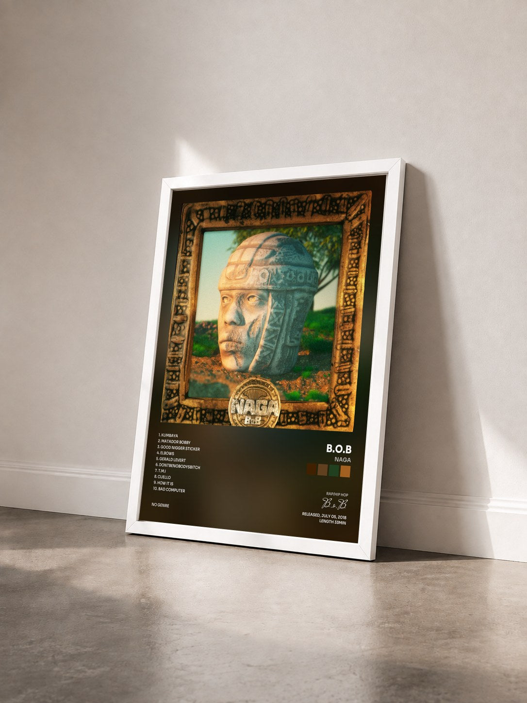#blanc Tableau de l'album NAGA de B.o.B vu de trois quarts, cadre blanc