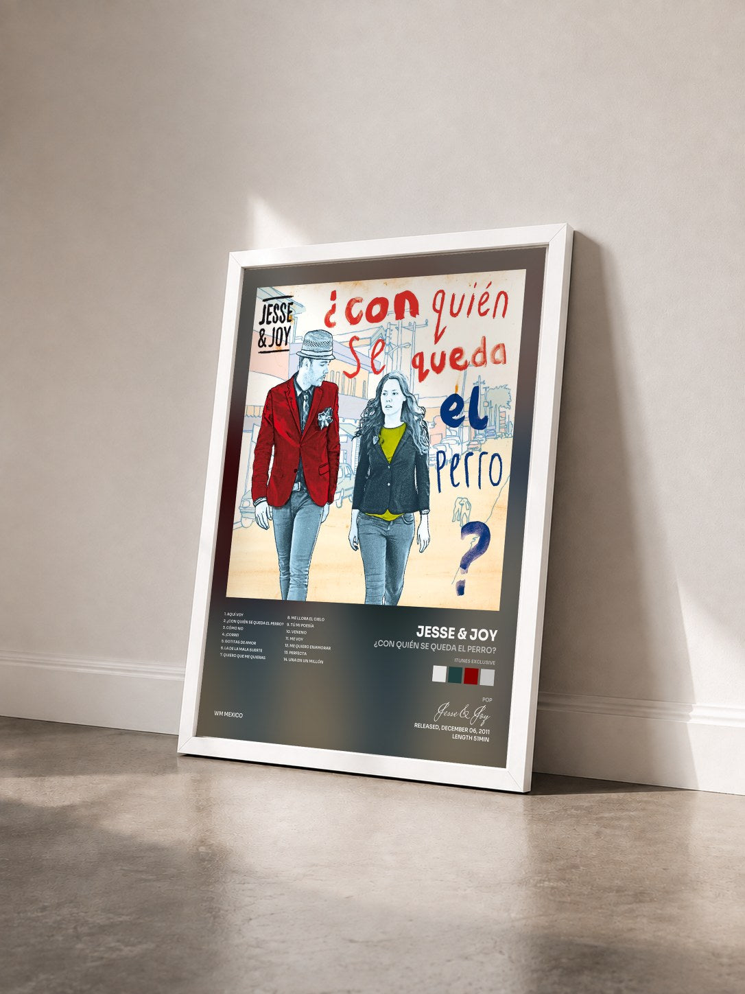 #blanc Tableau de l'album ¿Con Quién Se Queda El Perro? (iTunes Exclusive) de Jesse & Joy vu de trois quarts, cadre blanc