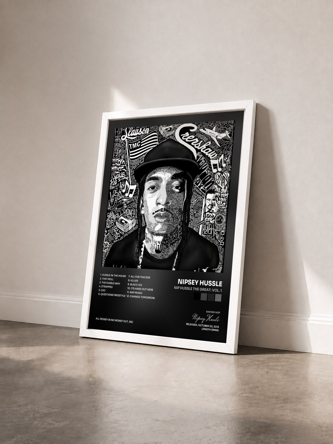 #blanc Tableau de l'album Nip Hussle The Great: Vol. 1 de Nipsey Hussle vu de trois quarts, cadre blanc