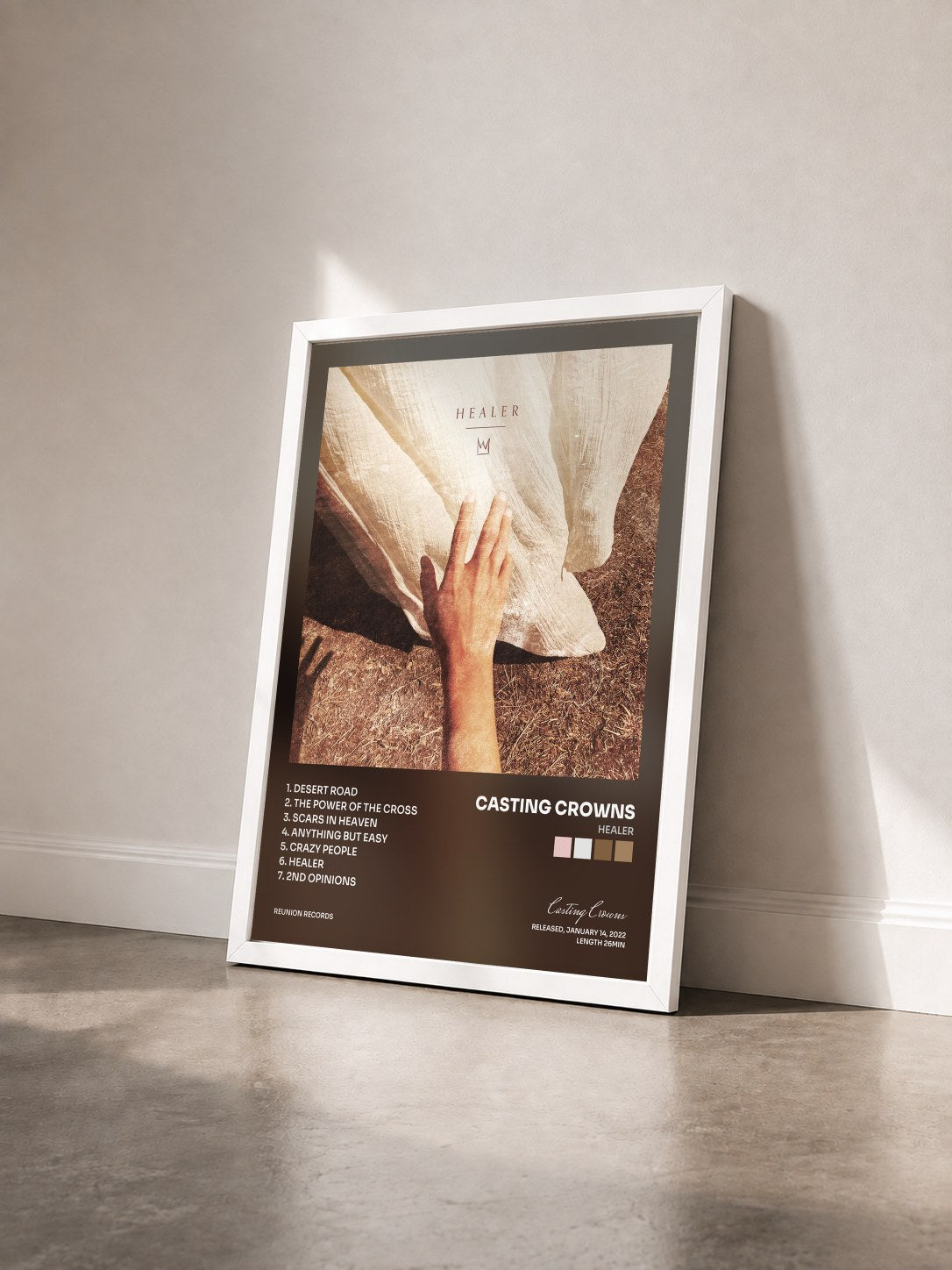 #blanc Tableau de l'album Healer de Casting Crowns vu de trois quarts, cadre blanc