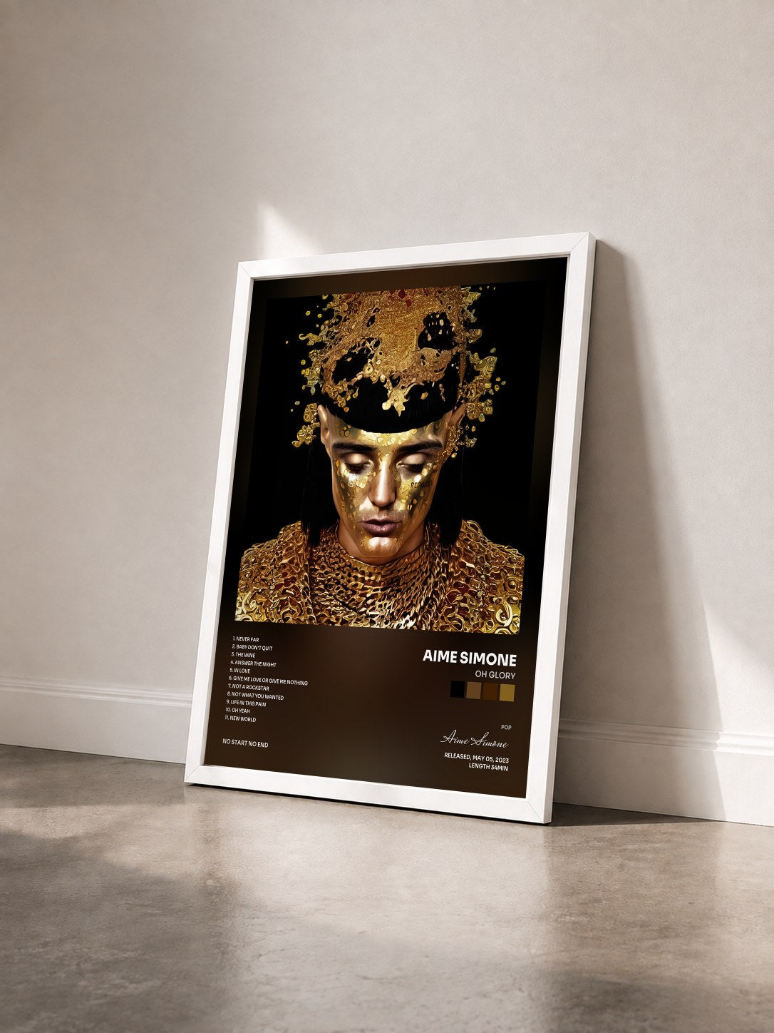 #blanc Tableau de l'album Oh Glory de Aime Simone vu de trois quarts, cadre blanc